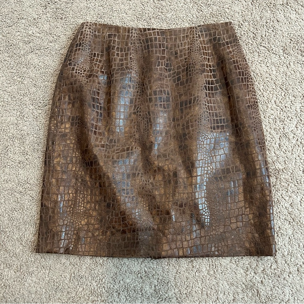 Carlisle Brown Crocodile Print Pencil Skirt